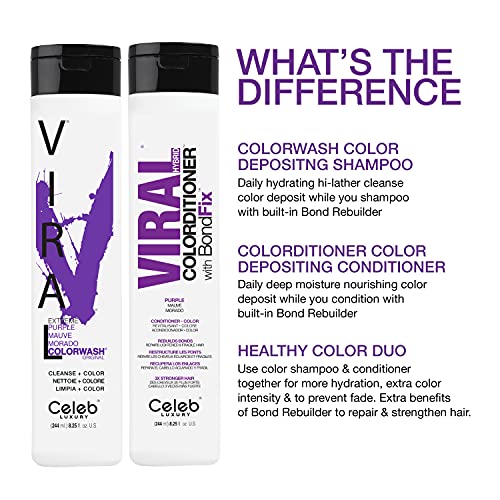 Celeb Luxury Intense Color Depositing Colorconditioner Conditioner + Bondfix Bond Rebuilder, Vegan, Sustainably Sourced Plant-Based, Semi-Permanent, Viral And Gem Lites Colorconditioners #TOP7