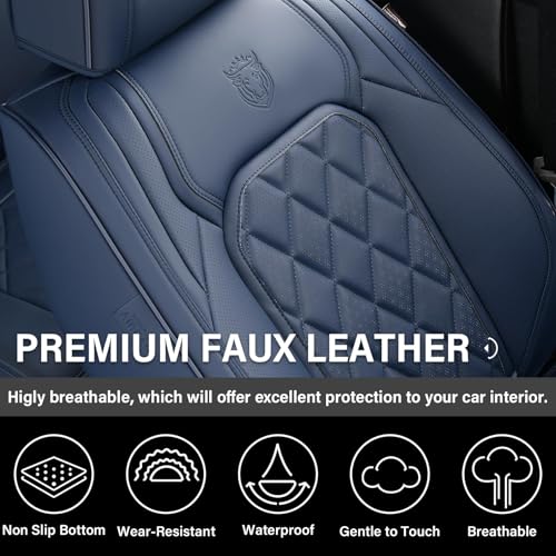 Image of Coverado Car Seat Covers Full Set, Luxury Faux Leather Seat Covers for Cars, Waterproof Car Seat Protector, Blue Car Seat Cover, Universal Automotive Seat Covers Fit for Most Sedan SUV Trucks