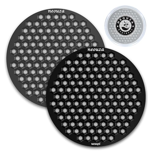 NEOUZA V4 - Pantalla de disco espresso de 0,8 mm de grosor, malla de panal de abeja de doble capa, revestimiento protector negro para cesta de portafiltro de café (2 unidades, negro, 58 mm)