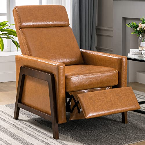 Polibi 2Pcs Adjustable Recliner Chair, Pu Leather Home Theater Seating With Thick Seat Cushion/Adjustable Backrest/Retractable Footrest, Modern Living Room Recliners, Brown #TOP2