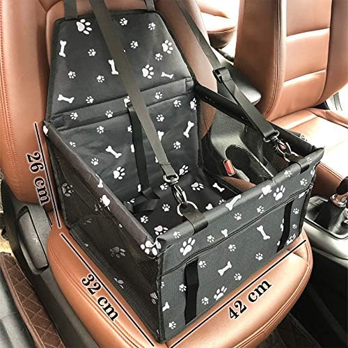 wyewye Dog Car Seat, Waterproof Pet Car Booster Seat, Dog Crate for Medium/Small Dogs, Breathable Foldable Seat with Seat Belt Headrest Strap, Cat Carrier Dog Cage Protector 40cm Black