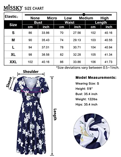 Missky Women's Summer Casual Short Sleeve Empire Waist Dress Ruched V-Neck Party Dresses With Pockets #TOP4