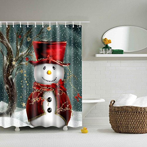 Mantto Merry Christmas Season Eve New Year Decorative Decor Gift Shower Curtain, Polyester Fabric Bathroom Shower Curtain Set with Hooks 72x72 inch (Snowman1-ATZ160944 us)