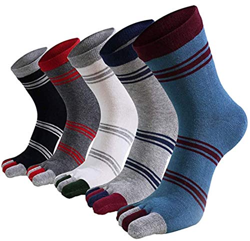 Men Toe Socks Cotton Athletic Running Ankle Five Finger Crew Sock Size 7-11 (5 Pairs) (Multicolor-2)