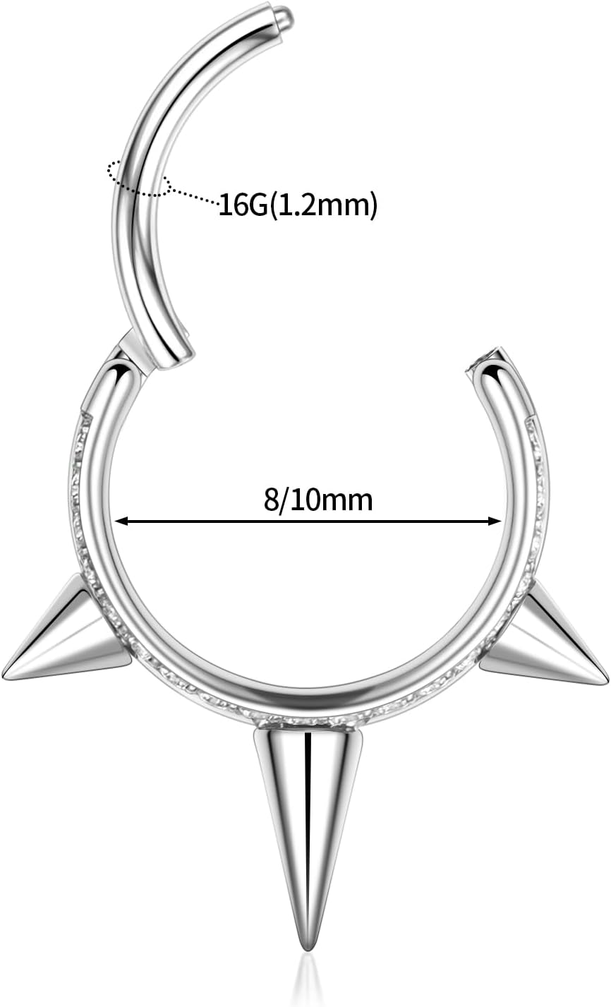 FUNLMO Septum Rings Nose Rings Hoops Conch Helix Piercing Jewelry Cartilage Earring Hoop 316L Surgical Steel Cube Zircon Spike Double Hoop Nose Ring 16G 10mm Silver
