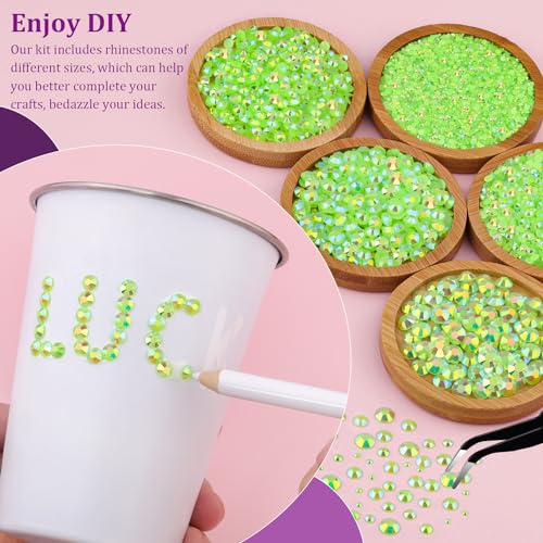 Image of Resin Jelly Rhinestones for Crafting with B7000 Jewelry Glue, 1 Box Fluorescent Green AB Flatback Crystal with 3Pcs 10ml Glue, Bedazzling Non Hotfix Gems for DIY Tumblers Clothing Shoes Manicure