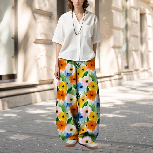 LOAIHA Summer High Waist Tie Loose Casual Bohemian Printed Wide Leg Pants for Women Plus Size Flowing Trousers2