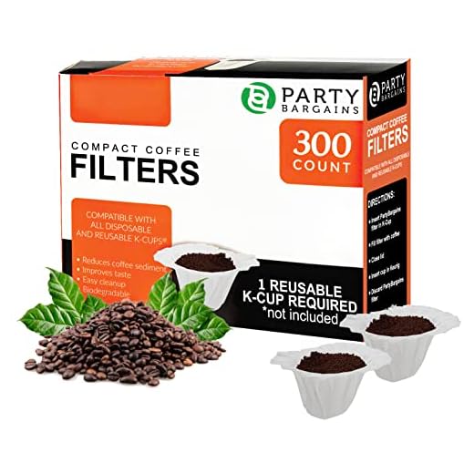 PARTY BARGAINS 300 Paper Coffee Filters - Compact design White Single-Use Coffee Filter Compatible for Keurig 1.0 & 2.0, Perfect Size and Quantity