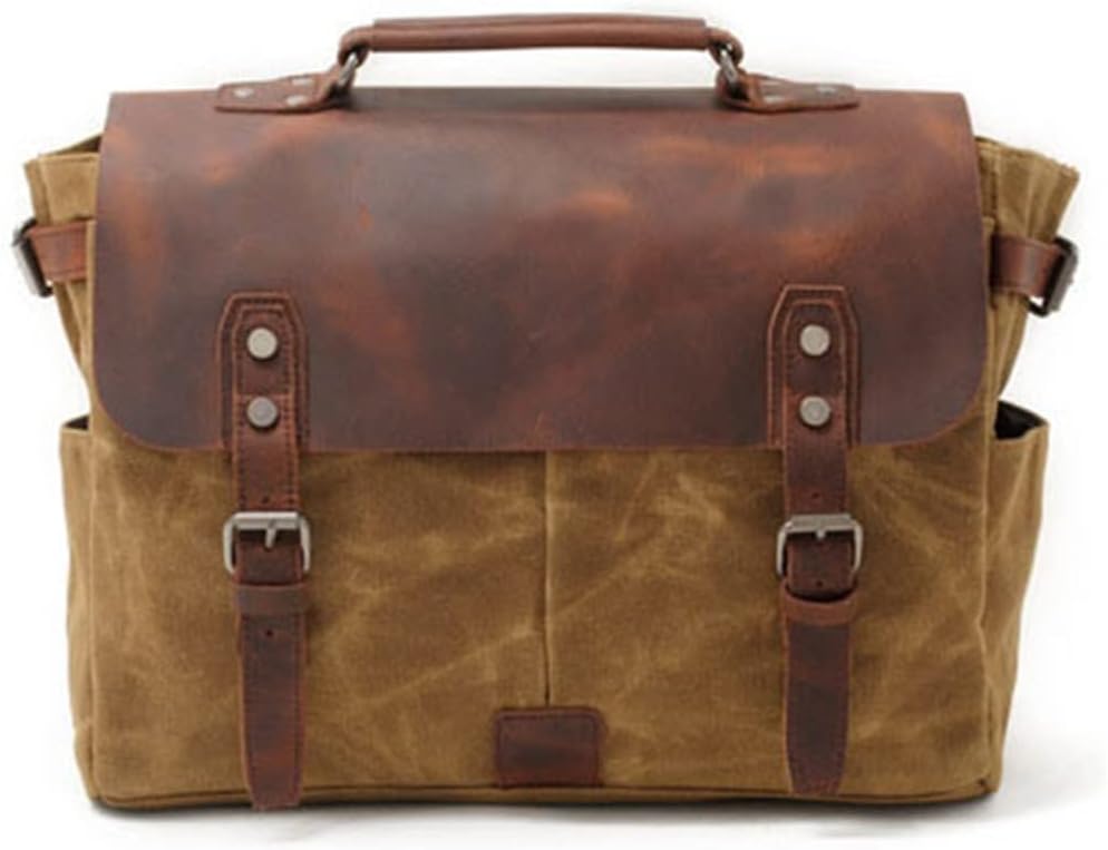 Canvas Horsehide Briefcase European And Men's Bag Retro Shoulder Crossbody Handbag
