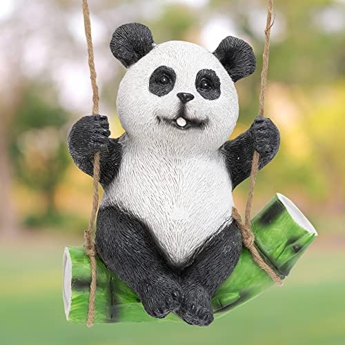 GloBrite Swing Panda Garden Statue Outdoor Ornament - Tree Hanging Sculpture | Cute Animal Figurines for Garden, Lawn, Patio, Yard, Porch, Christmas Decorations
