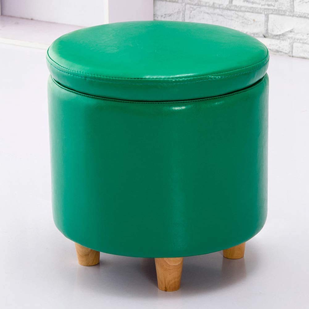 Repose-pieds ottoman cuir vert rond pouf banquette rangement 42cm