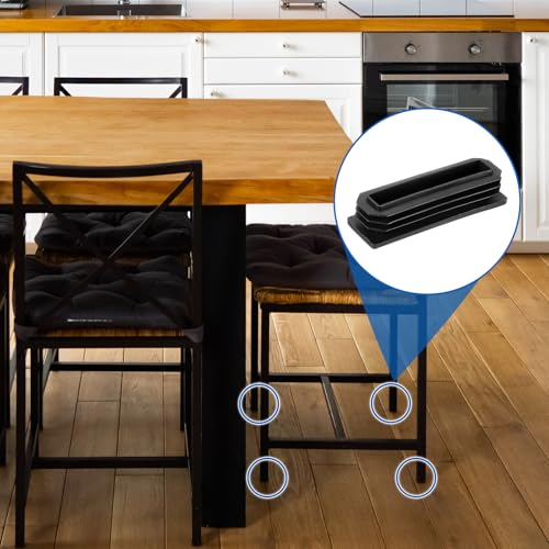 Image of uxcell 8 Pcs Rectangle Tubing End Caps 3 1 /8 x 1 Inch Plastic Hole Plugs Insert End Cap for Metal Tubing Post Chair Leg Table Bookshelves Furniture, Black