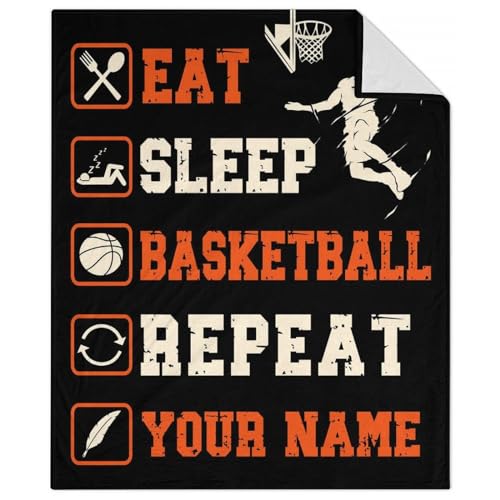 Mercuryelf Custom Basketball Throw Blanket - Soft, Fuzzy & Warm - 50x60 Inches Flannel Blankets for Living Room, Sofa - Black Sports Funny Throws Gift for Teens
