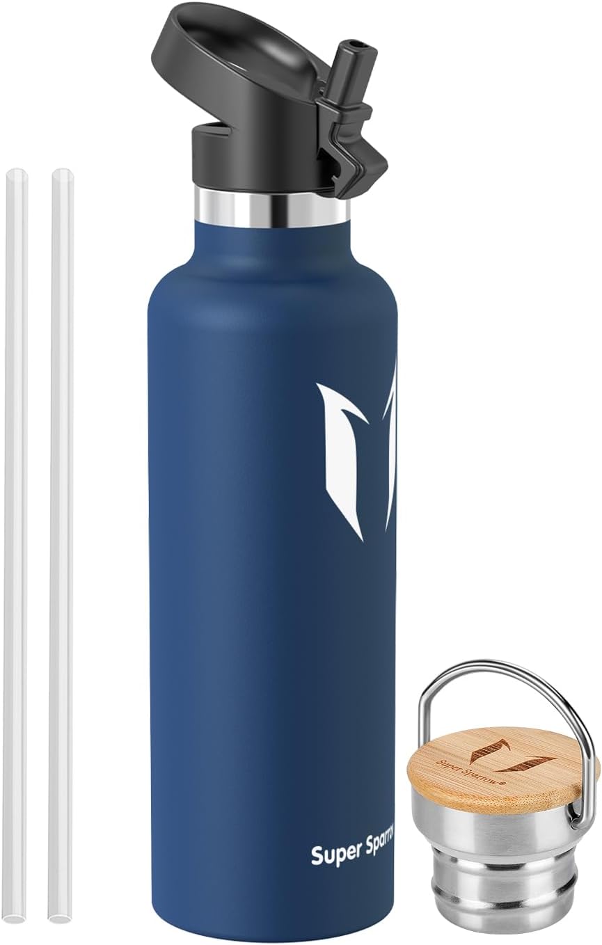 Super Sparrow Gourde Isotherme Inox 750 ml – Bouteille Isotherme Sans BPA, 2 Bouchons Étanches Sport & Bambou, Boissons Chaudes 6 h / Froides 12 h - Description