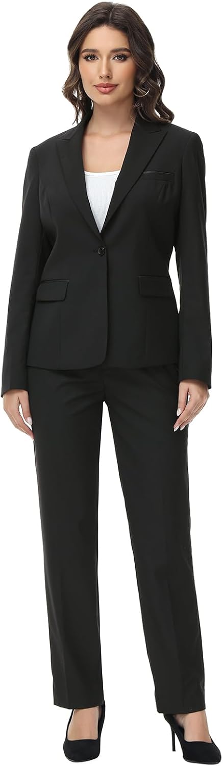 Lamgool Womens Suit 2 Piece Set Business One Button Peak Lapel Blazer Jacket with Pants for Office Ladies - Image 2