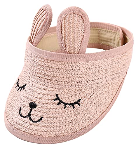 Happy Cherry Unisex Kids Straw Visor Hat with Bunny Ears UV Protection Foldable Sun Hats Caps