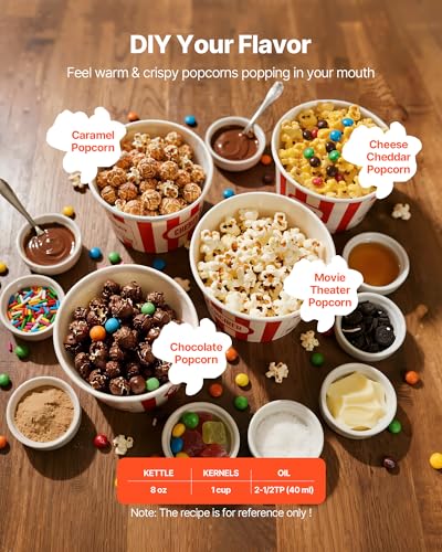 Image of VEVOR Popcorn Machine, 8oz Stainless Steel Kettle, 800W Commercial Countertop Popcorn Maker, 48 Cups per Batch Theater Style Popper, with 2-Button Control Glass Wall PC Door 1 Scoop 3 Spoons, Red