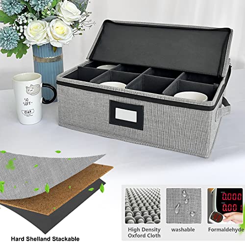 Homyfort Mug Storage Box With Dividers, Tea Cup Coffee Mug Storage Case Organizer, China Storage Containers, Protecting 12 Coffee Mugs And Tea Cups From Packing And Moving (Light Grey) #TOP5