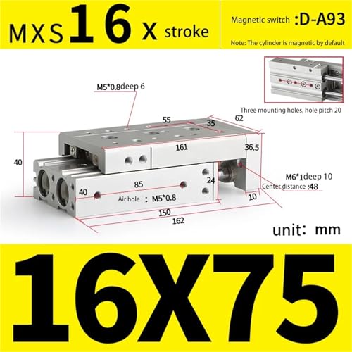 Vérin pneumatique double effet HLS16X40SB avec table de guidage intégrée