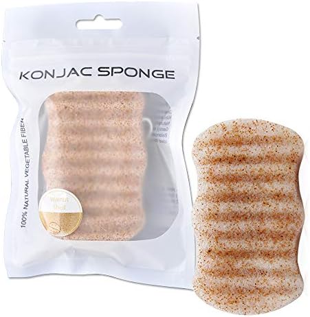 [Upgrade] Facial Konjac Sponge, Double Side Face Cleansing Scubber Sponge, 100% Made of Walnut Natural Shell & Konjac, Skin Exfoliating Spong for Men & Women (Bath)