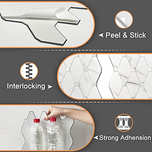 Vaovi Stick On Backsplash For Kitchen,Backsplash Tiles Peel And Stick Bathroom Wall Tiles Adhesive Marble Mosaic Stickers(10Pcs,White Silver) #TOP6