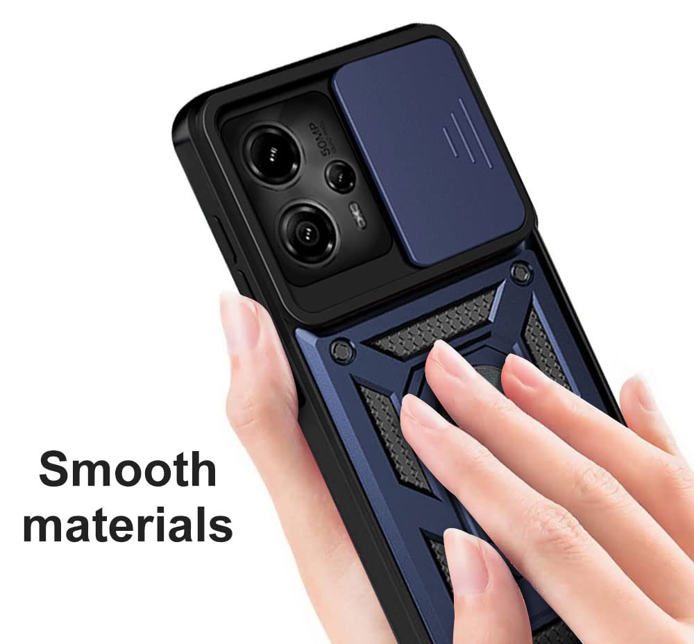 Cover Motorola Moto G53/G13/G23 Con Slot Per Carte E Protezione Fotocamera Scorrevole – Anello Rotante 360° – Nero
