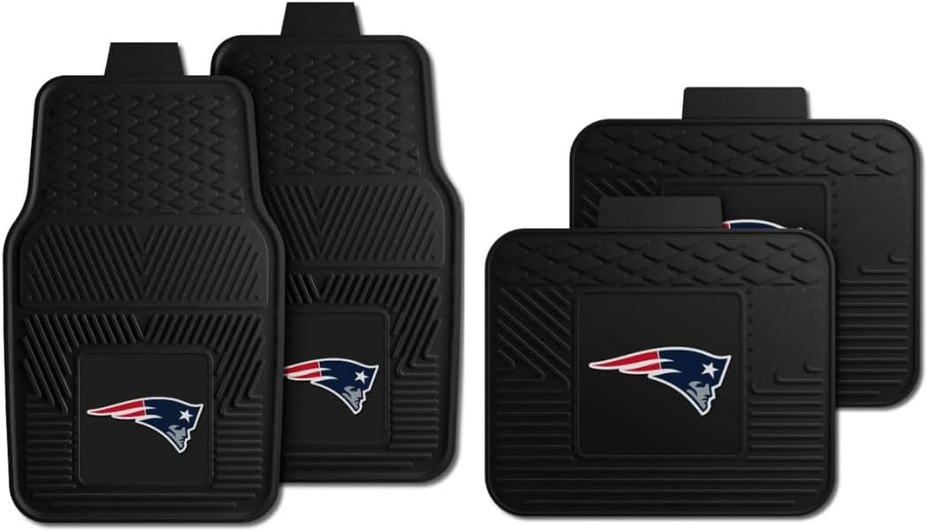 Fanmats New England Patriots Car Mats for Cars, SUV, Pickups - All Weather Technology Protection, Reservoir Design, Universal Fit - 3D NFL Team Logo - 29'' x 17'' Front - 14''x17'' Rear Mat (CARVIN4)