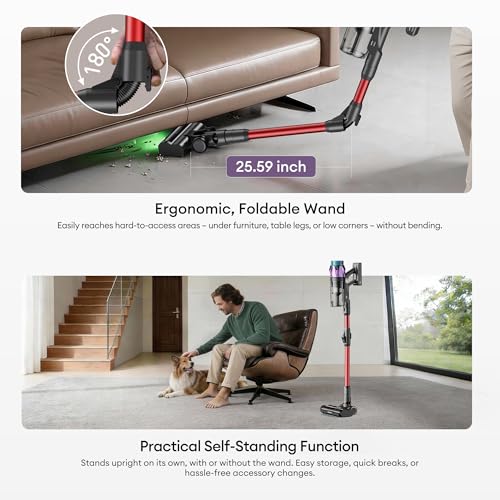 Image of Ultenic Cordless Vacuum Cleaner, 55KPA 600W 80Mins Stick Vacuum with Foldable Wand, Self-Standing, Touch Screen, Anti-Tangle Wireless Vacumm, Vacuum Cleaners for Home /Pet Hair /Carpets