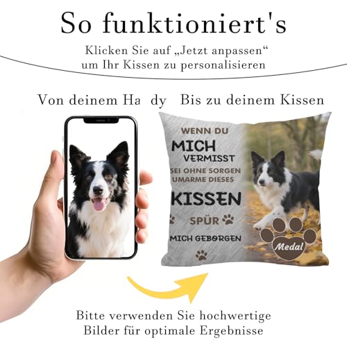 Umitive Personalisiertes Hundekissen - Individuelles Foto & Name Kissenbezug zur Erinnerung an verstorbene Haustiere - Trostspender für Trauernde (Style C)