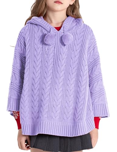 Image of BOBOYOYO Cape for Girls Hooded Cable Knit Poncho Sweaters Kids Shawl