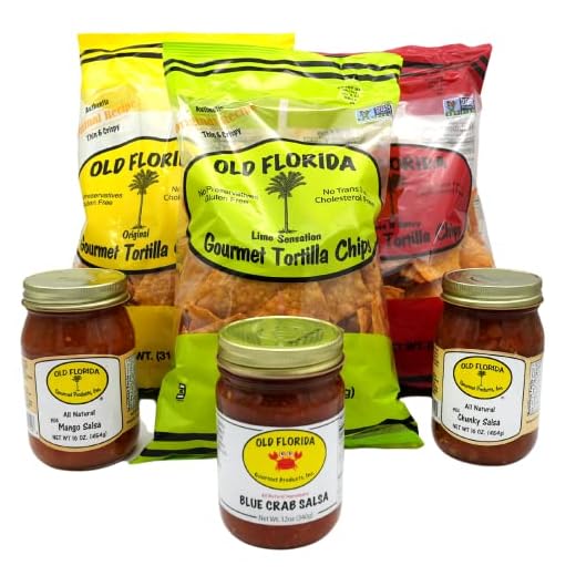 Old Florida Gourmet Products, Inc. Assorted Gift Box Variety Pack Tortilla Chips and Premium Jarred Salsa