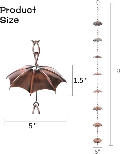 Miniatura 2 de Voltogar Cadena de lluvia decorativa de 6 pies, cadena de metal para exteriores, 72 pulgadas, para aleros de casa, jardín y hogar, cadenas de lluvia