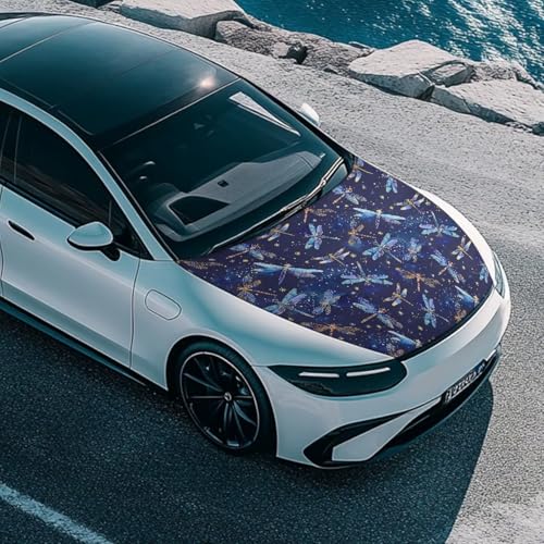 Image of Waterproof Car Cover Polyester Elastic Fabrics Blue Dragonfly Car Hood Cover Suitable for Auto Car Truck, Van, SUV, Pickup,Car Accessories