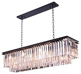 Saint Mossi Modern K9 Clear Crystal Bar Rectangle Raindrop Chandelier Lighting LED Ceiling Light Fixture Pendant for Dining Room Bathroom Bedroom Livingroom 8 E12 Bulbs Required H10