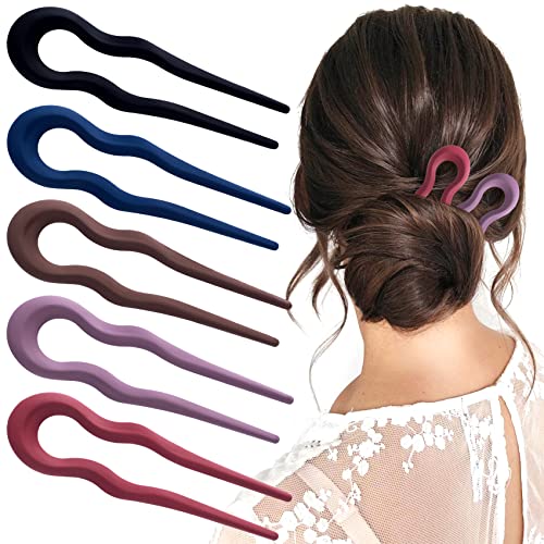 HINZIC 5Pcs 5.1Inch French U Shaped Hair Fork Pin Vintage Matte Hairpins