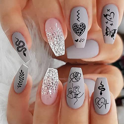 6 Sheets Self-Adhesive Snake Heart Moon Star Nail Art Sticker Decals, Abstract Lady Face Nail Stickers for Women DIY Manicure Decorations, Geometric Triangle Arrow Nail Decals Accessories Tip - Image 8