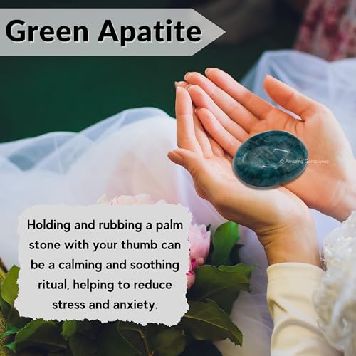 Image of Amazing Gemstone Green Apatite Crystals and Healing Stones - Large Palm Stone Crystals Piedra - Crystal for Good Luck, Balanced Positive Energy, Meditation - Unique Stocking Stuffers, Gifts for Women