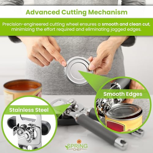 Image of Spring Chef Stainless Steel Manual Can Opener with Soft Grip Handles, Gray