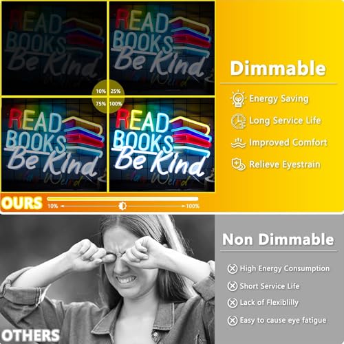 Image of Read Books Be Kind Stay Weird Neon Signs Classroom Neon Lights Wall Decor for Reading Room, Classroom, Bookstore, Library, Museum, Study Room Gifts Art-15.12 x 12.2 IN-USB Powered-Acrylic