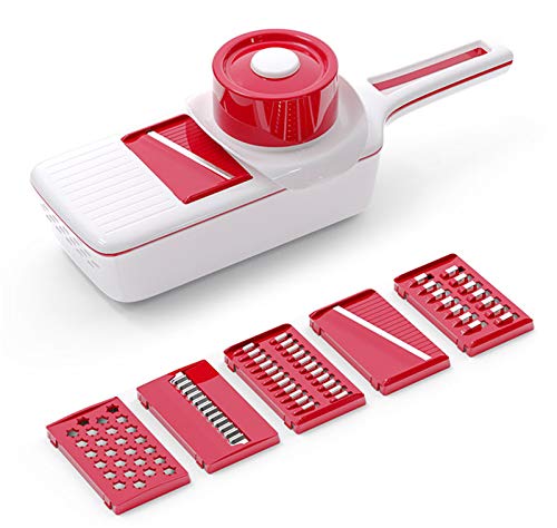 Gemiseschneider Mit 6 Klingen,Multifunktionaler GemüSeschneider Und KüChenhobel,Zwiebelschneider, KäSereibe Multischneider,FüR Alle GemüSe,red