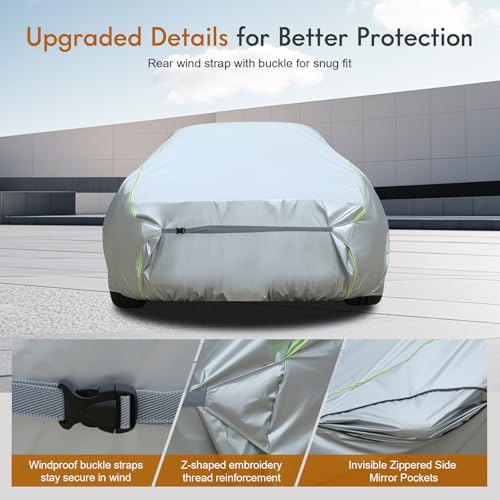 Image of Tecoom Car Cover Waterproof All Weather, Windproof UV Sun Rain Snow Protection Outdoor Full Cover with Top Reflective Strip, Door Zipper, Fit for Coupe /Convertible /Sport Cars (183-193 Inches)
