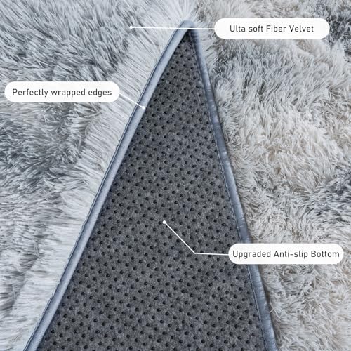 Small Area Rug, 2x3 Rug for Bedroom Shaggy Throw Rugs for Dorm Rug, Soft Tie Dyed Carpet for Kids Room, Plush Non-Slip Fluffy Bedside Rug for Home Decor Aesthetic, Light Grey