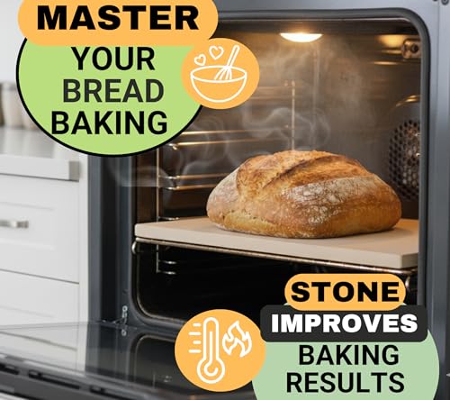 Image of 20 inch Baking Stone for Bread, with Stainless Steel Scraper /Dough Tool, Bread Lame for Dough Scoring Knife, and Baking Mat - Baking Stone for Oven - 20 inch x 13.5 inch Rectangular Heavy Duty Oven Stone
