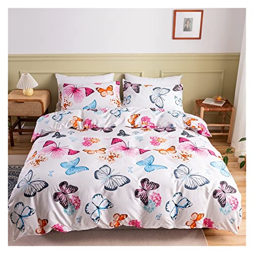 Beddengoedset Dubbelzijdig afdrukken Beddengoed Set met Duurzame Ritssluiting Home Textiel Nordic Butterfly Dekbedovertrek Set Zachte Microfiber Quilt Cover Kussensloop Volledige bedset (Size : EU-Ki