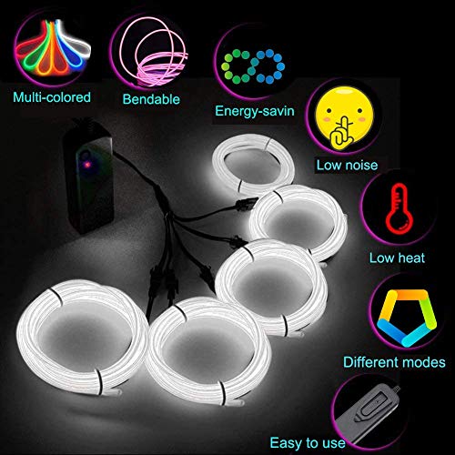 Image of MaxLax EL Wire White, Neon Wire Light 5 in 1 Meter, Electroluminescent Wire for Halloween Decoration, Christmas Party, DIY Decoration