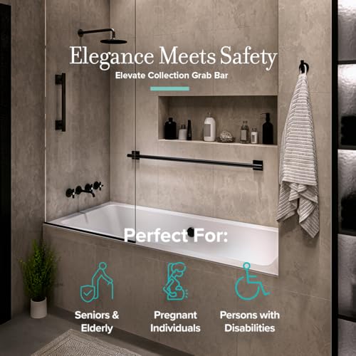 Image of Gatco 940MX Elevate 12 inch L Grab Bar, Matte Black /ADA Compliant Stainless Steel Safety Grab Bar for Bathroom