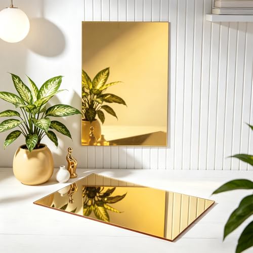 Image of BENECREAT 2Pcs 12x8 Inch Acrylic Mirror Sheets, 1 /10 Inch(2.5mm) Square Flexible Mirror Sheets with Film Attached for Engraving Wall Decor DIY Crafts, Gold