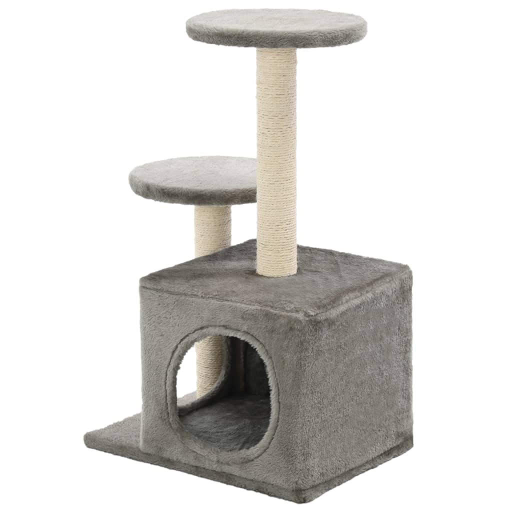 Árbol para gatos con columnas rascadoras de sisal, gris, árbol trepador con cueva y plataformas, muebles rascadores para gatos y gatitos, 60 cm de alto, torre de juego interior para el