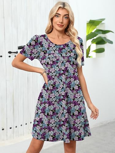 Image of Heymoments Women's Short Sleeve Crewneck Sundress Summer Casual A-Line Beach Dress with Pockets S-2XL