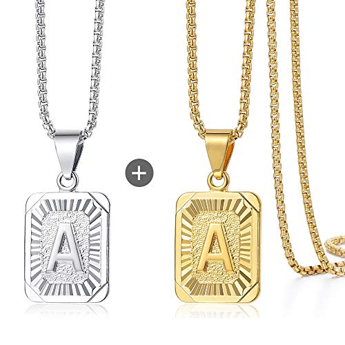 Trendsmax Square Initial Letter A Pendant Necklace Bundle with White Gold Initial Letter Pendant Necklace